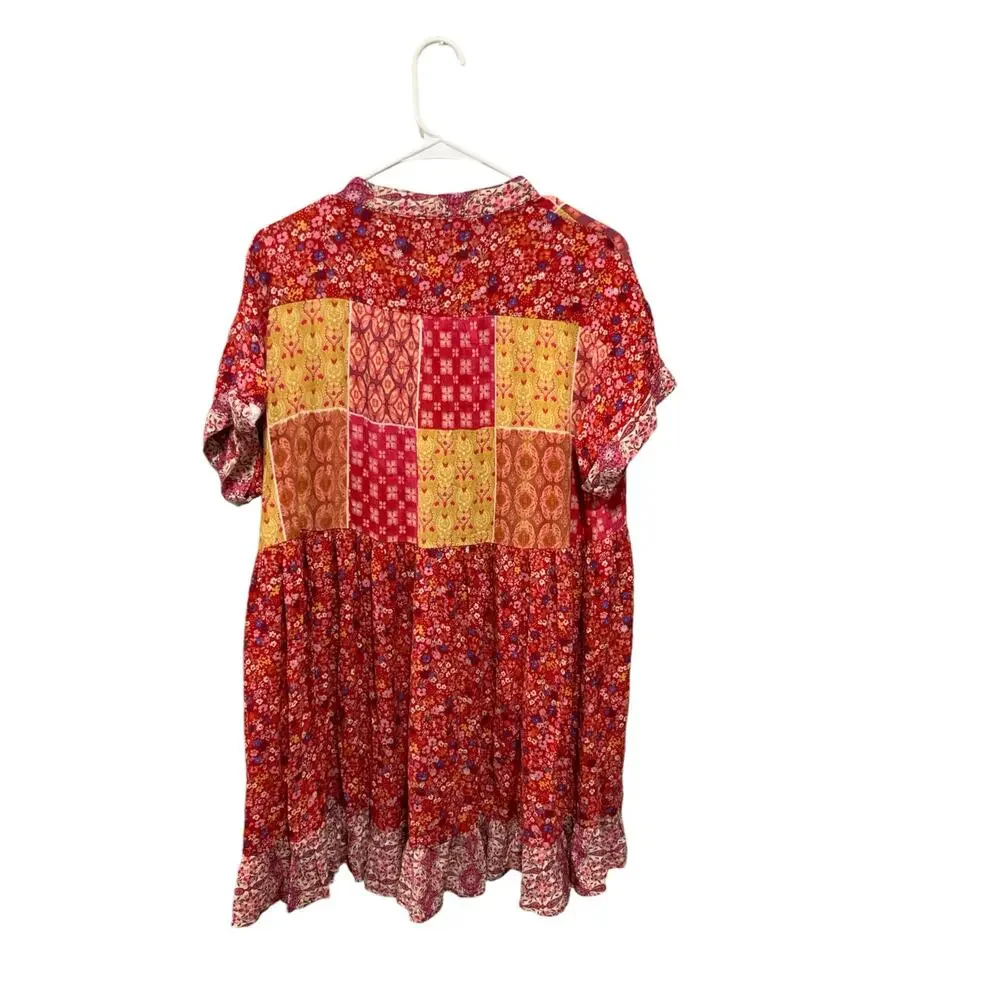 Red Boho patchwork dress size s #1406 - Picture 5 of 8